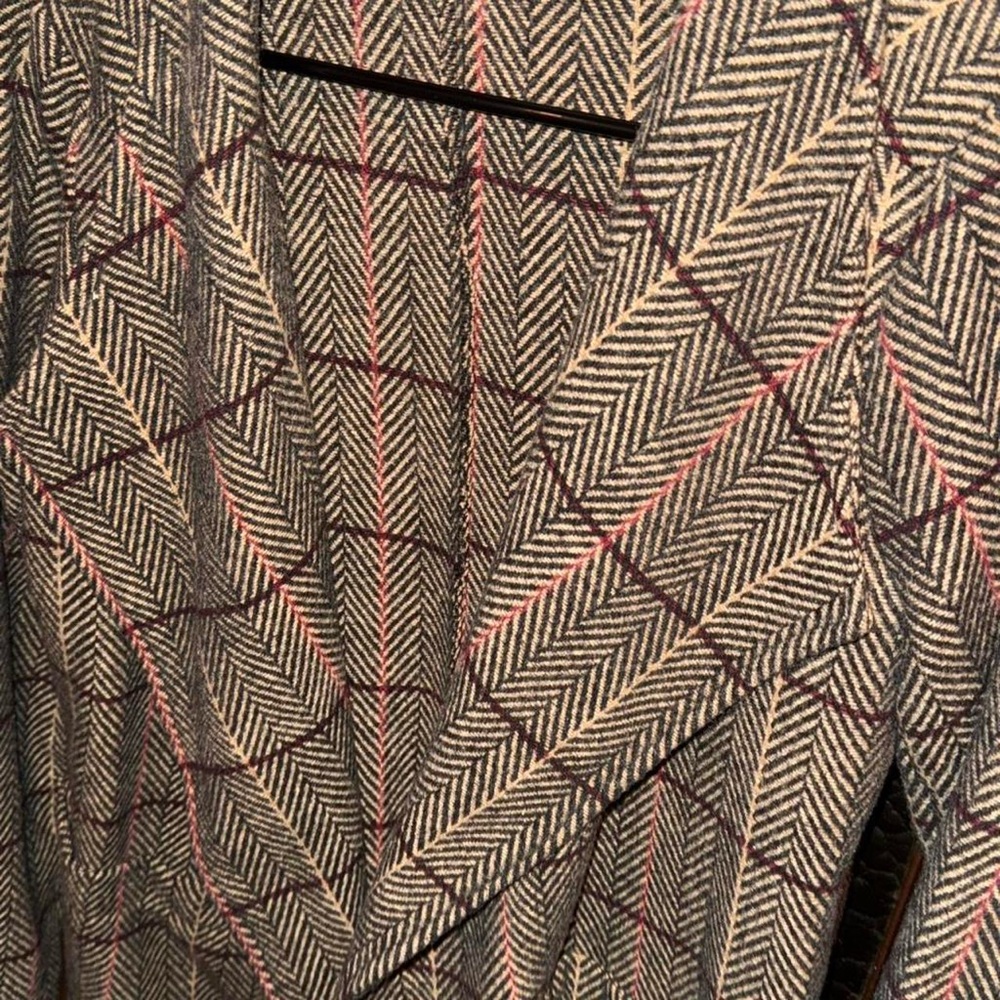 Vintage HYFVE Brown Burgundy Black Pattern Herringbone Trench Coat Jacket EUC - Picture 3 of 5